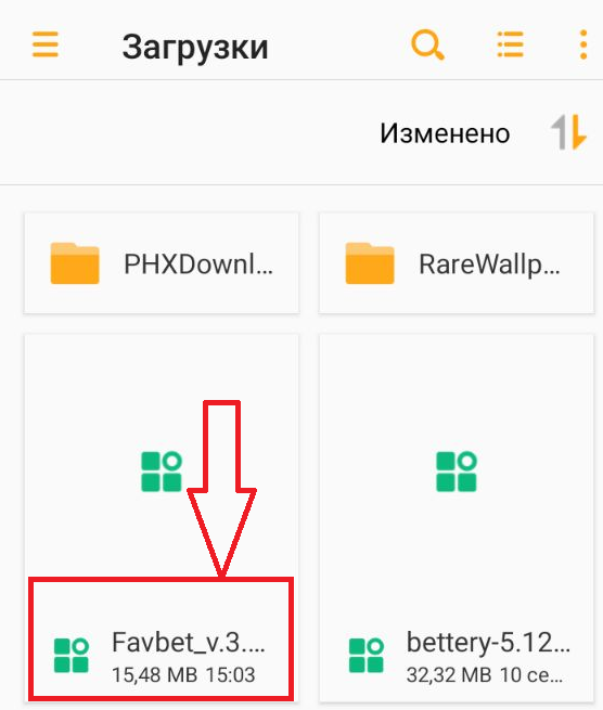 Скачанный файл приложения БК Favbet для Android