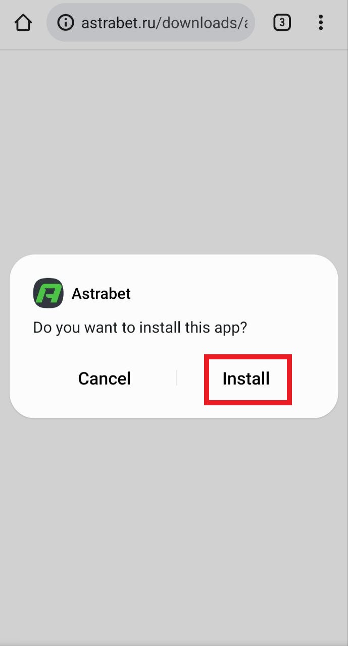 Установка загруженного apk файла приложения для Андроид в мобильной версии БК Astrabet